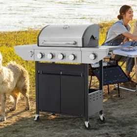 Propane Grill 4 Burner Barbecue Grill Stainless Steel Gas Grill with Side Burner, 46,500 BTU Outdoor Cooking, Patio, Garden Barbecue Grill