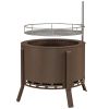 Outsunny 2-in-1 Smokeless Fire Pit BBQ Grill Portable Camping Bonfire Stove with Poker, Steel, Bronze