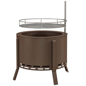 Outsunny 2-in-1 Smokeless Fire Pit BBQ Grill Portable Camping Bonfire Stove with Poker, Steel, Bronze