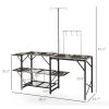 Outsunny Folding Camp Kitchen, Camping Table Cooking Station, Adjustable Lamp Stand